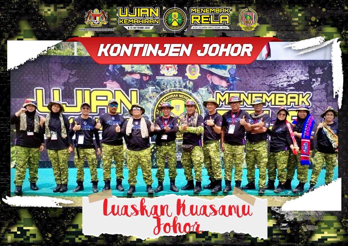𝐊𝐎𝐍𝐓𝐈𝐍𝐉𝐄𝐍 𝟐: 𝐑𝐄𝐋𝐀 𝐍𝐄𝐆𝐄𝐑𝐈 𝐉𝐎𝐇𝐎𝐑

Bertemakan, ‘Luaskan kuasamu Johor’,  RELA Negeri Johor telah memilih seramai 4 orang Pegawai RELA, 5 anggota Relawan dan 5 anggota Relawati ke Kejohanan Ujian Kemahiran Menembak Peringkat Kebangsaan bagi tahun 2024.