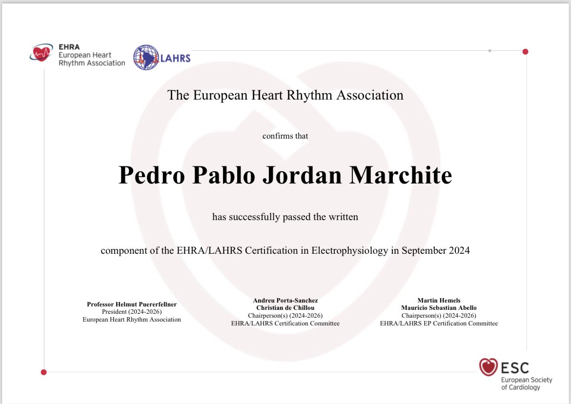 I am very excited to share that I have passed the #EHRA certification in Cardiac Electrophysiology! ⚡️⚡️2/2