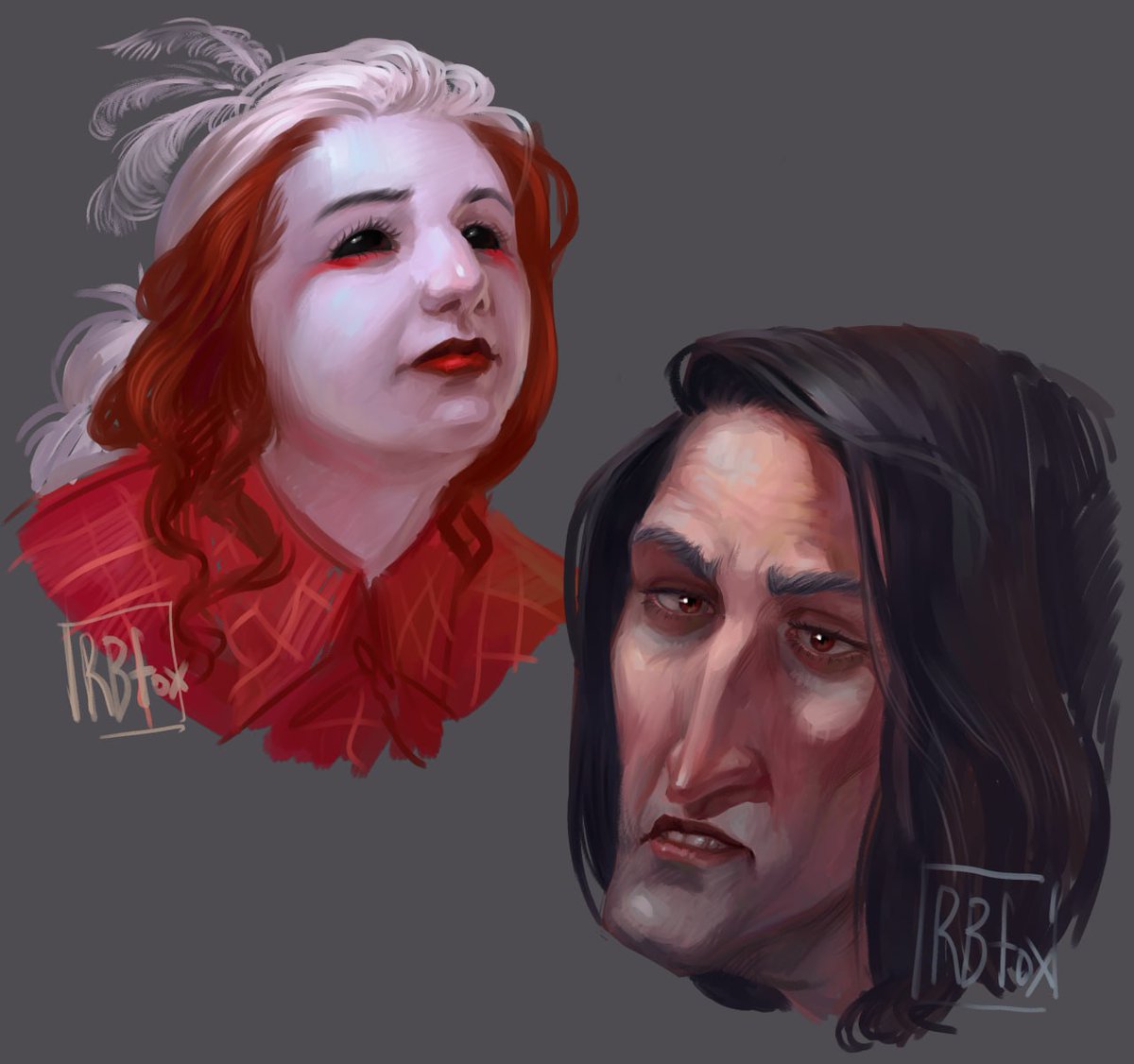 Redbrickfox's tweet photo. Recent portraits. I love sketching without a line. 
(I will show my tiger again because he and the lady from the first photo are married haha ❤. And just for the sake of a beautiful full post.) https://t.co/5BdHSozHdU