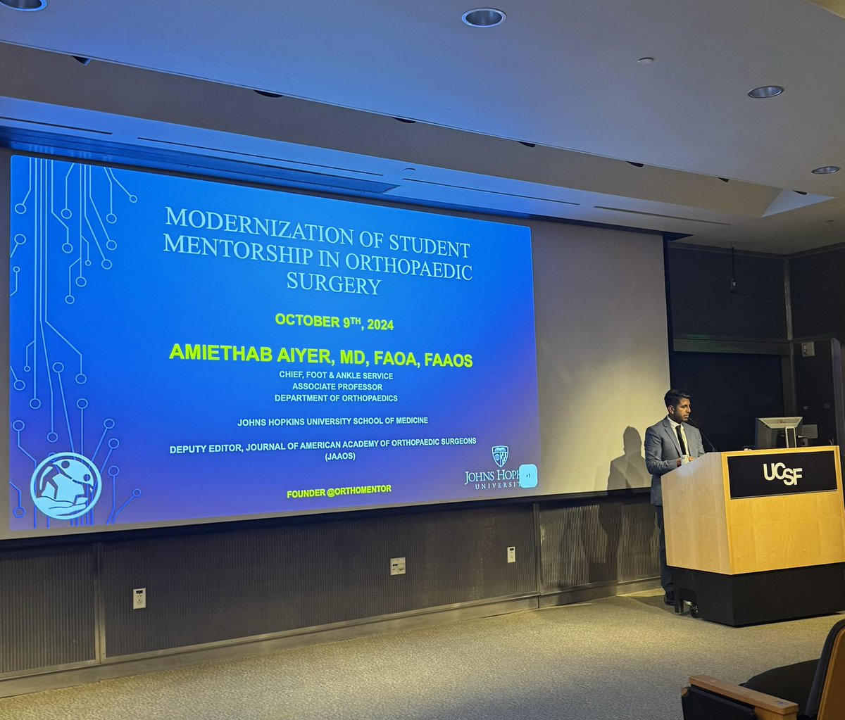 DrBrianFeeley's tweet photo. Great talk by Dr. Aiyer from @HopkinsOrtho on #mentorship. Highlights his work in mentorship, how doctoring resembles mentorship, and the importance of inclusivity in mentoring med students and residents. https://t.co/lMdCtaUjTg