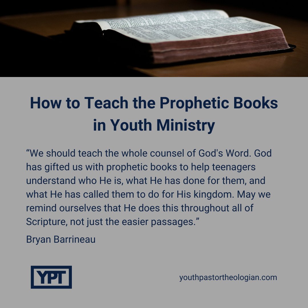 YouthTheologian's tweet photo. It's tempting and easy to simply skip over teaching the prophets in youth ministry, because they're hard to understand and hard to teach. Today's blog article by @bryanbarrineau provides four big themes to help you introduce teenagers to the biblical prophets. https://t.co/WXDvBvmjQY