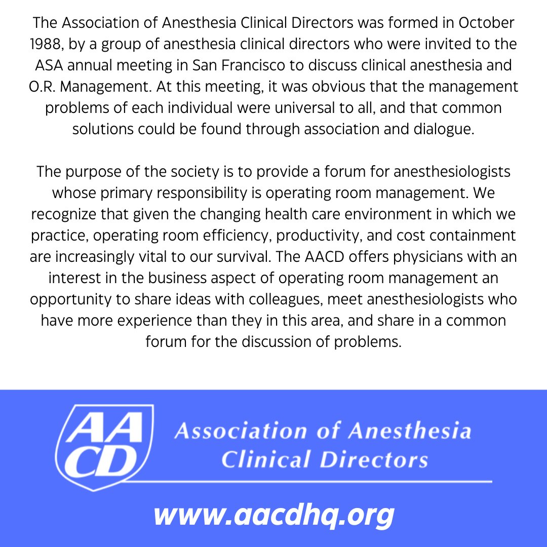 𝐀𝐬𝐬𝐨𝐜𝐢𝐚𝐭𝐢𝐨𝐧 𝐨𝐟 𝐀𝐧𝐞𝐬𝐭𝐡𝐞𝐬𝐢𝐚 𝐂𝐥𝐢𝐧𝐢𝐜𝐚𝐥 𝐃𝐢𝐫𝐞𝐜𝐭𝐨𝐫𝐬
aacdhq.org
#anesthesia #aacd #members #association #jointoday