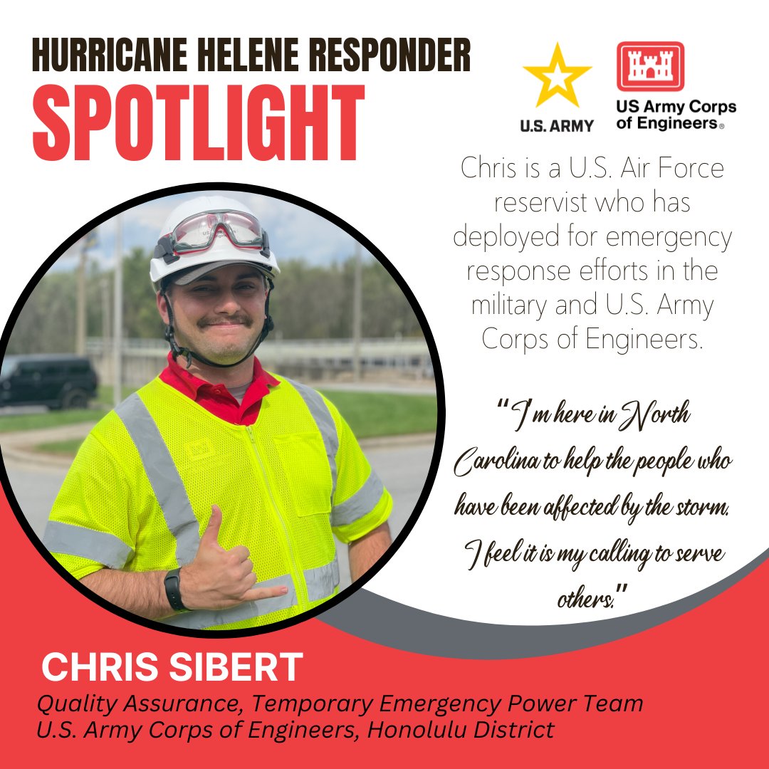 HURRICANE HELENE RESPONDER SPOTLIGHT

#USACE #HELENE #HELENE24

@usacehq
@corpshonolulu
