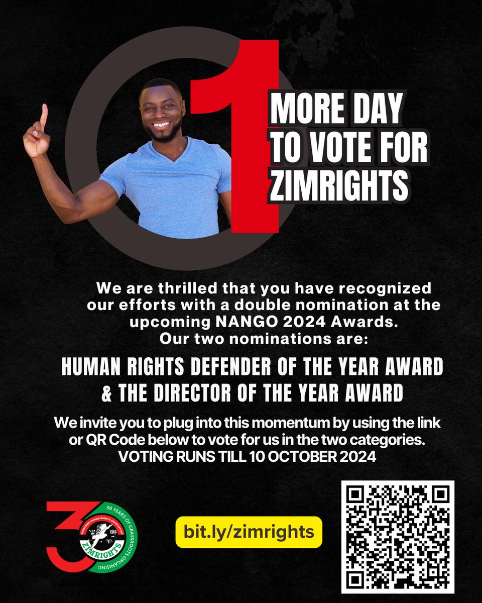 We remain incredibly honored to be recognized with two nominations at the upcoming NANGO 2024 Awards: 
       Human Rights Defender of the Year Award
       Director of the Year Award

Your support means the world to us and as we approach the final day of voting, we invite you to