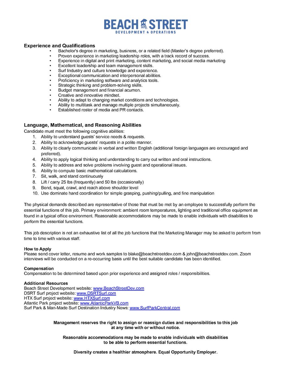 BeachStreetSurf's tweet photo. We are excited to announce that we are now accepting applications for the position of Marketing Director at Beach Street. This is a key role that will shape our marketing strategy and drive our brand forward. Interested candidates should submit their resume and a cover letter. https://t.co/sGFoafysuF