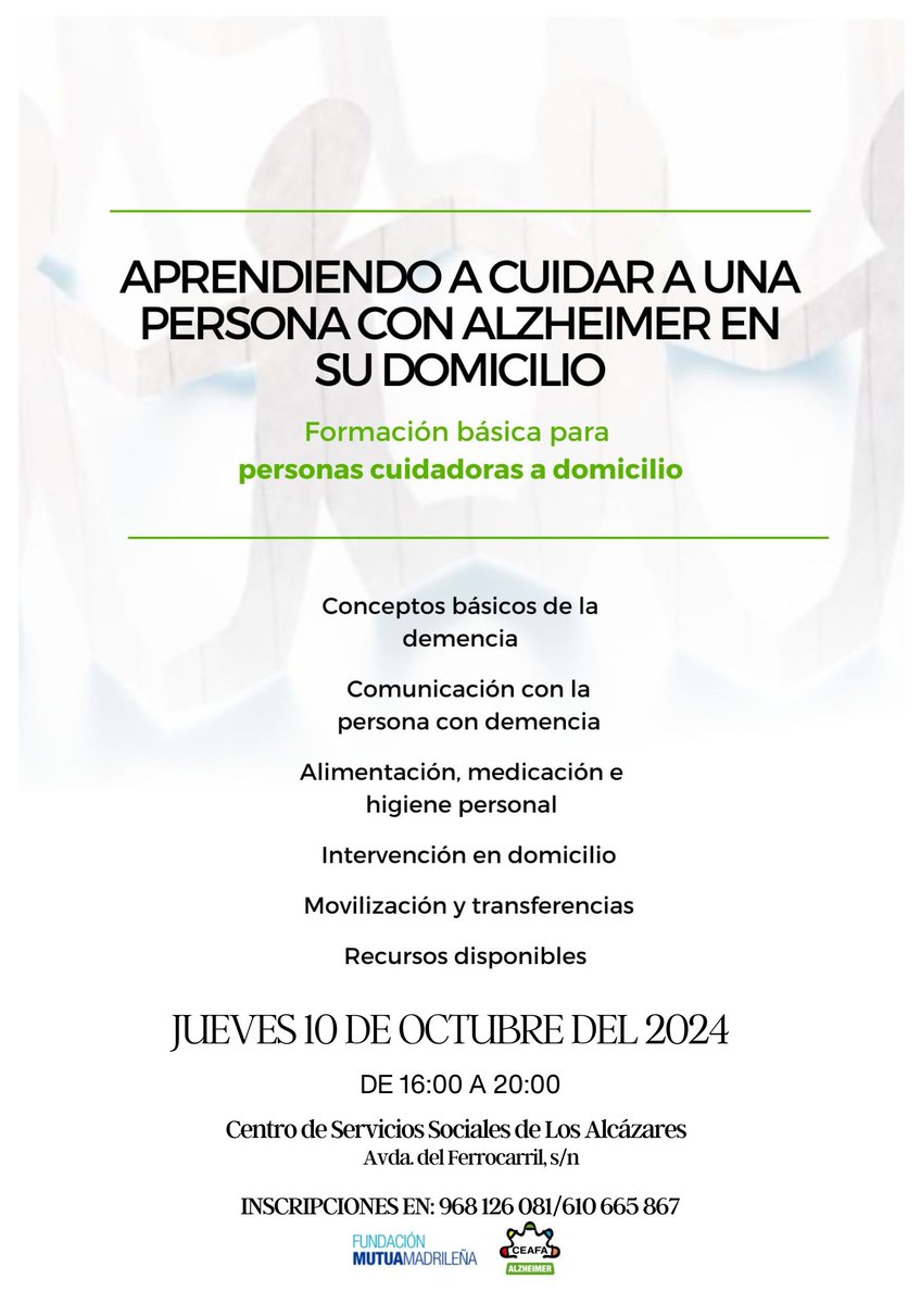 APRENDIENDO A CUIDAR A UNA PERSONA CON ALZHEIMER EN SU DOMICILIO🧠🏠

Aprende lo básico para cuidar a una persona con alzheimer en casa.

<a href="/ceafa/">CEAFA</a> <a href="/fundacionmutua/">FundaciónMutuaMad</a> <a href="/AlzheimerEsp/">Alzheimer España FAE</a> #Alzheimer #formacion #cuidadores