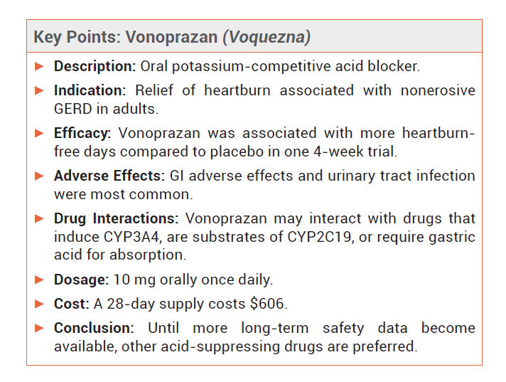 MedicalLetter's tweet image. Free access: Vonoprazan (Voquezna) for Nonerosive GERD bit.ly/3ZYYmnY

#GERD #heartburn
