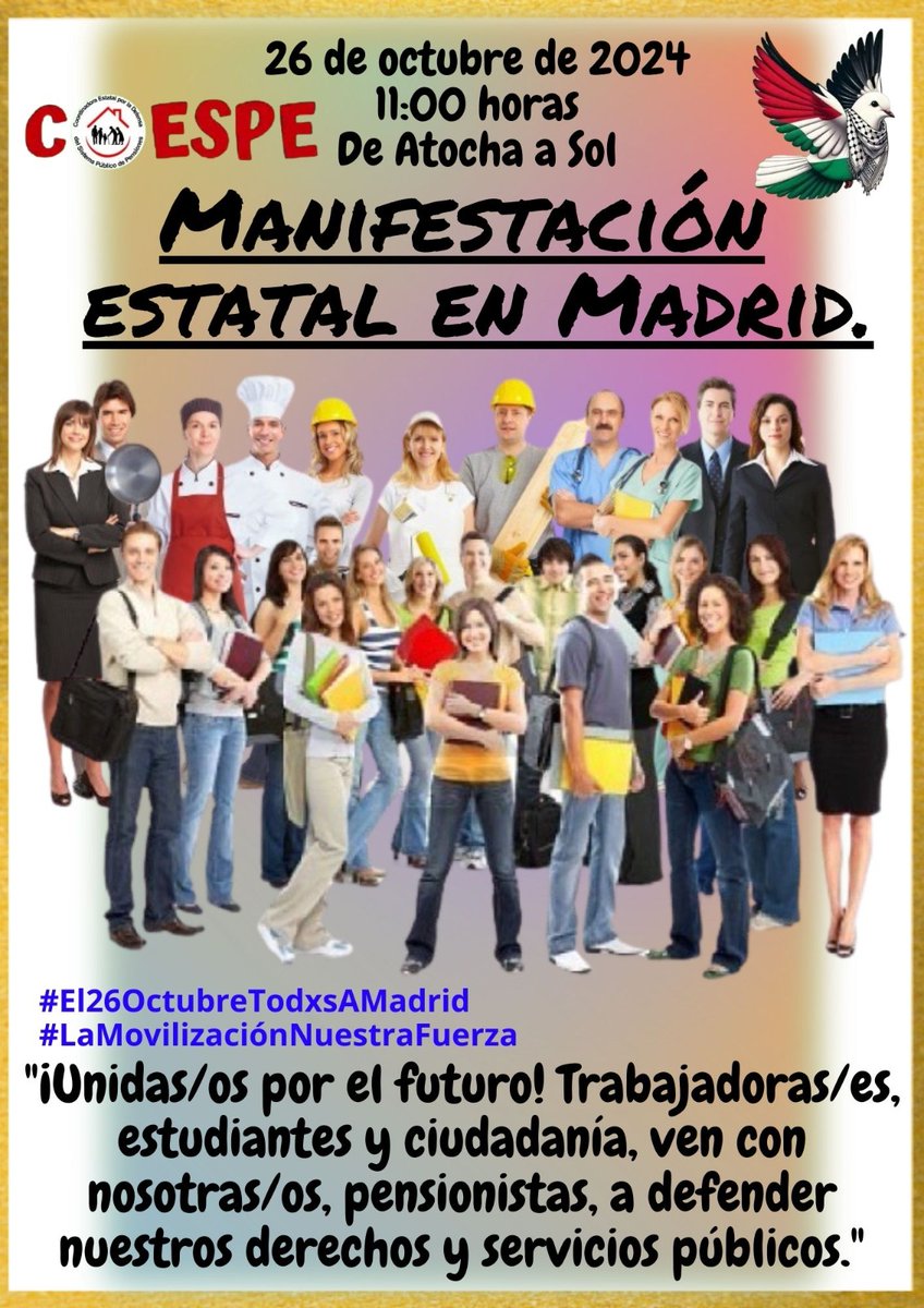 ÚNETE, el futuro está en defender derechos que los fondos buitres y los bancos nos están ROBANDO.
#LaMovilizaciónNuestraFuerza
#El26OctubreTodxsAMadrid
#NoALasGuerras
#GastoMilitarAGastoSocial