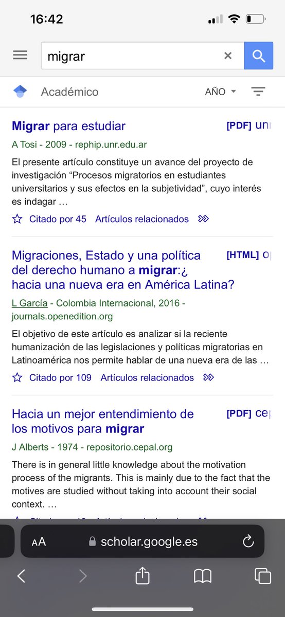 elenarmart's tweet photo. @PedroInsua1 Buscas migrar en Google scholar y ni un artículo de biología! Los primeros que salen son todos de ciencia política. Migrar es un concepto general, que engloba el acto de emigrar y de inmigrar, sin tener en cuenta “si se viene o se va”. https://t.co/sFDgPZeY0H