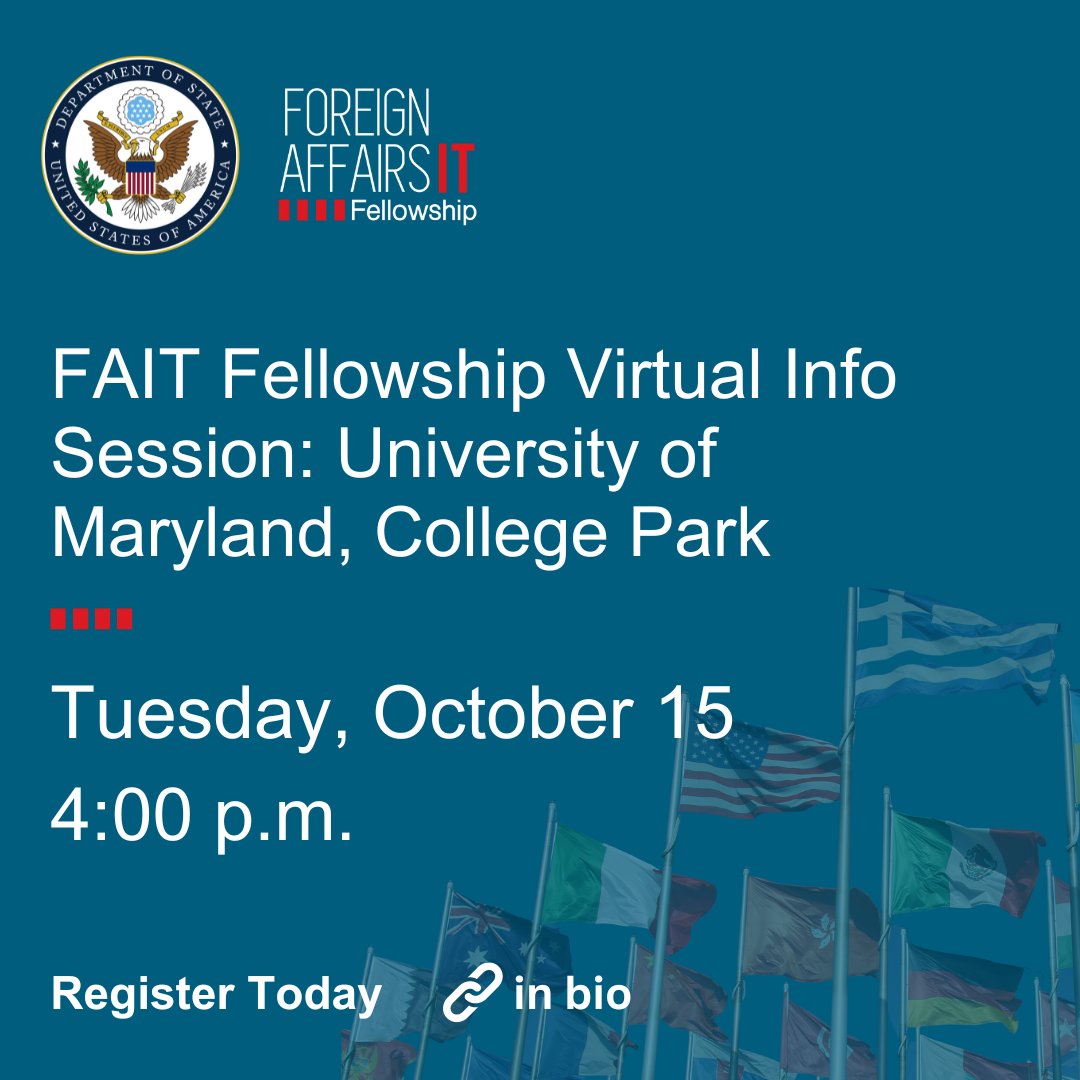 NEXT WEEK! Interested in a career in the U.S. Department of State Foreign Service as a Diplomatic Technology Officer (DTO)? Hear directly from a current DTO! Don't delay, learn more and register here: bigmarker.com/the-washington…