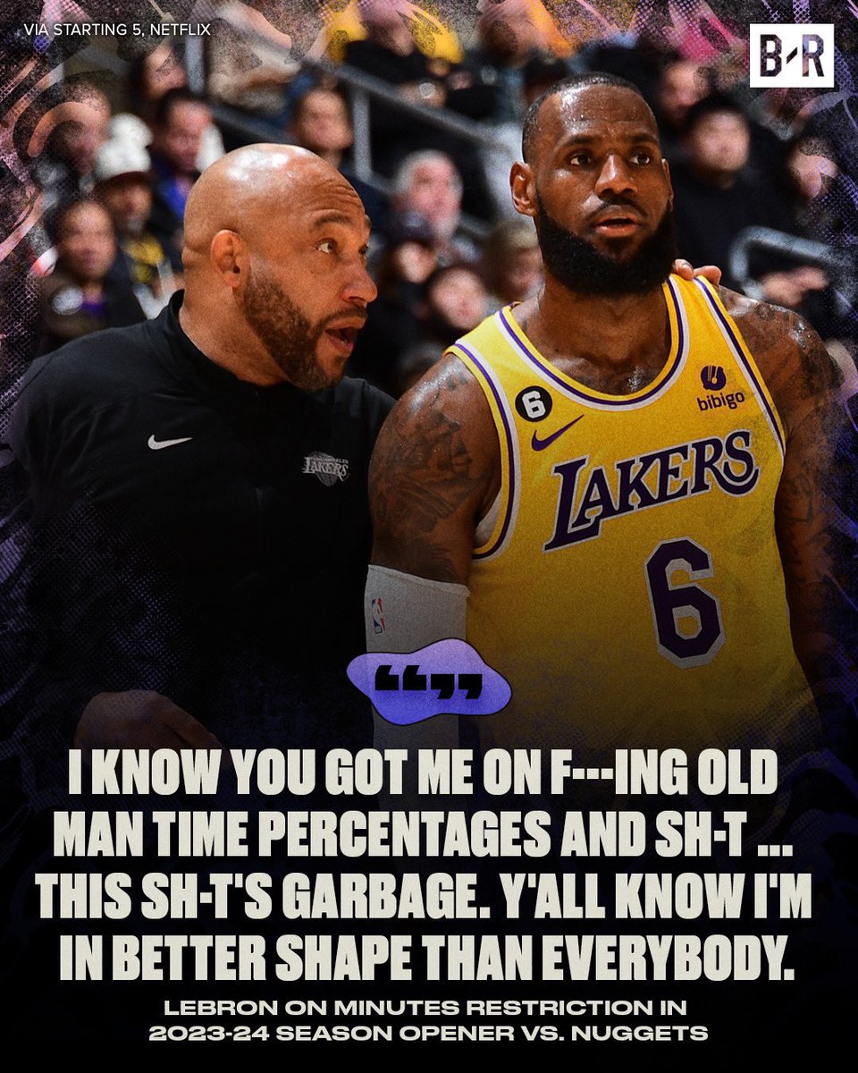BleacherReport's tweet photo. LeBron isn’t a fan of minutes restrictions 😤

(via Starting 5, Netflix) https://t.co/1C4uQBP4HC