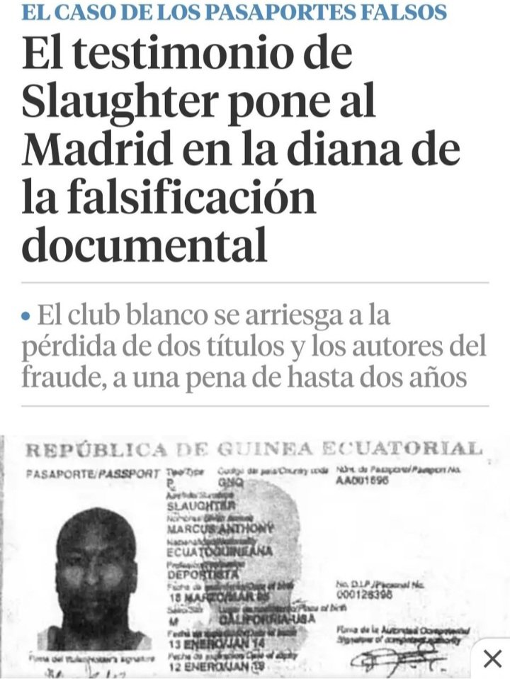 MisterCruyff14's tweet photo. Aquí hay 2 partes:

(1) Sería independiente que el Madrid estuviese implicado, ganaría Liga y Copa con un jugador con pasaporte falsificado. Títulos retirados.

(2) Si el Madrid fue el instigador, como apunta el propio Slaughter las consecuencias tendrían que ser de otra índole👇 https://t.co/dkilQWk3rr