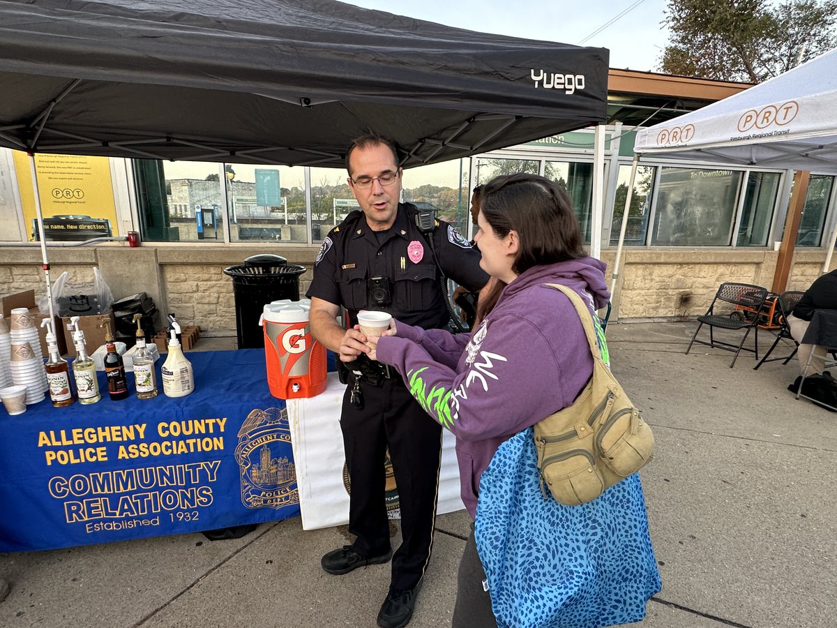 PGHtransit's tweet photo. It's October, which means @PGHTransitPD will be at Wilkinsburg Station bright and early tomorrow for Coffee with a Cop 2024! Jumpstart your morning with a warm cup of coffee, fresh donuts, and great conversation. 🍩☕️🚔#ACCAPT https://t.co/AxPyFN6aNQ