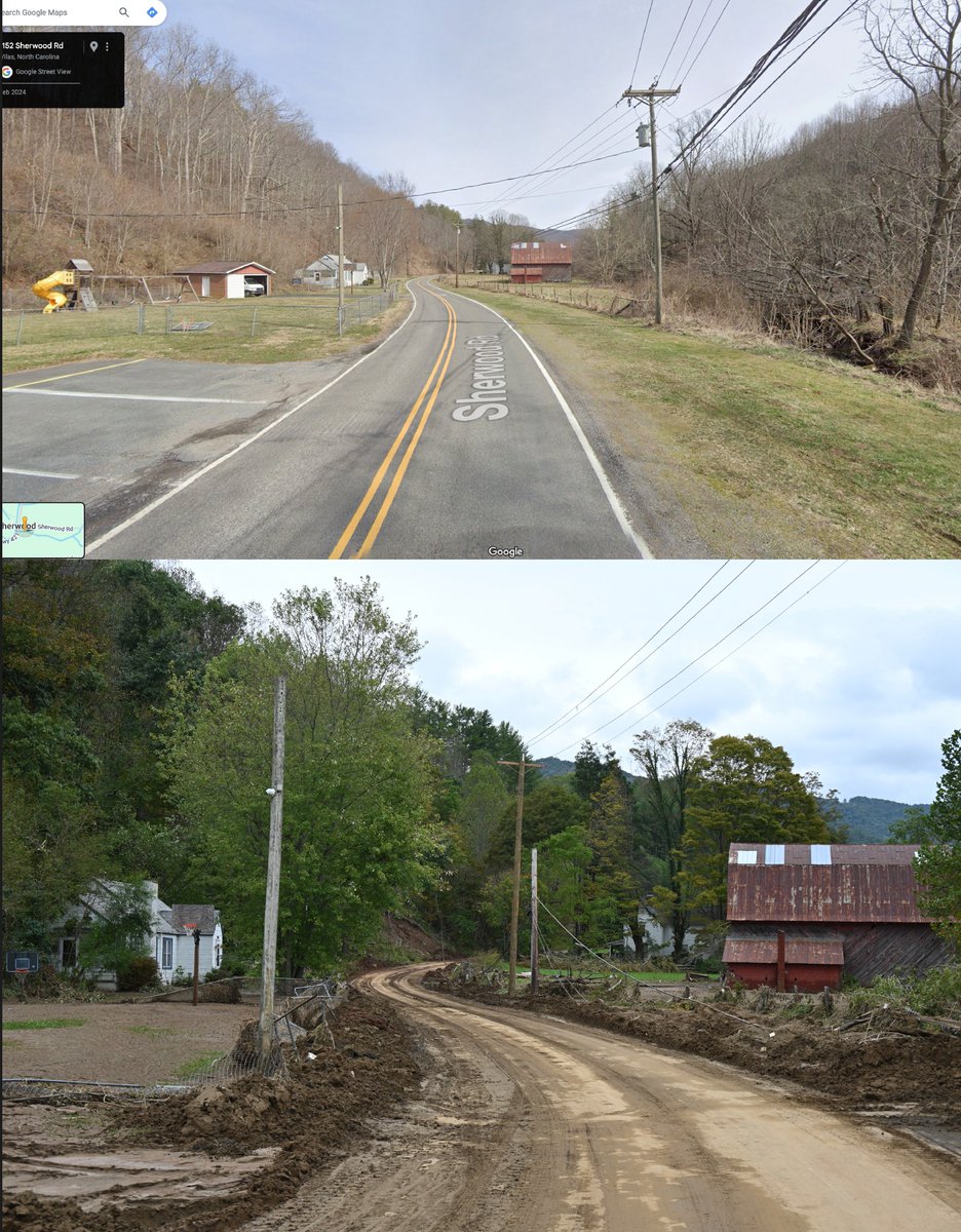 WataugaOnline's tweet photo. Two examples of storm damage - before and after photos from a few spots in western Watauga County from Blue Ridge Energy https://t.co/ygoJFxq3Qv