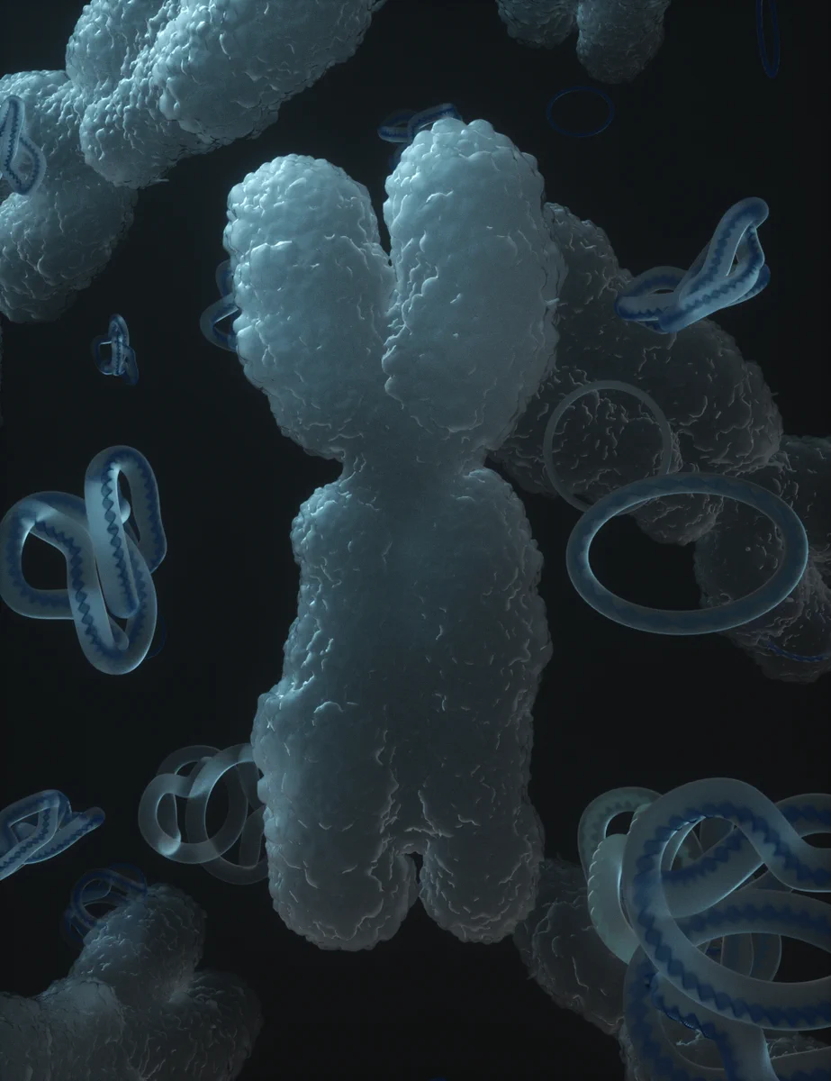 Artistic conceptualization of chromosomal DNA breakdown and extrachromosomal circular DNA (ecDNA). These ecDNA circles can drive resistance to therapy in bladder cancer. Credit: Ella Maru Studio, Inc. @Ella_Maru