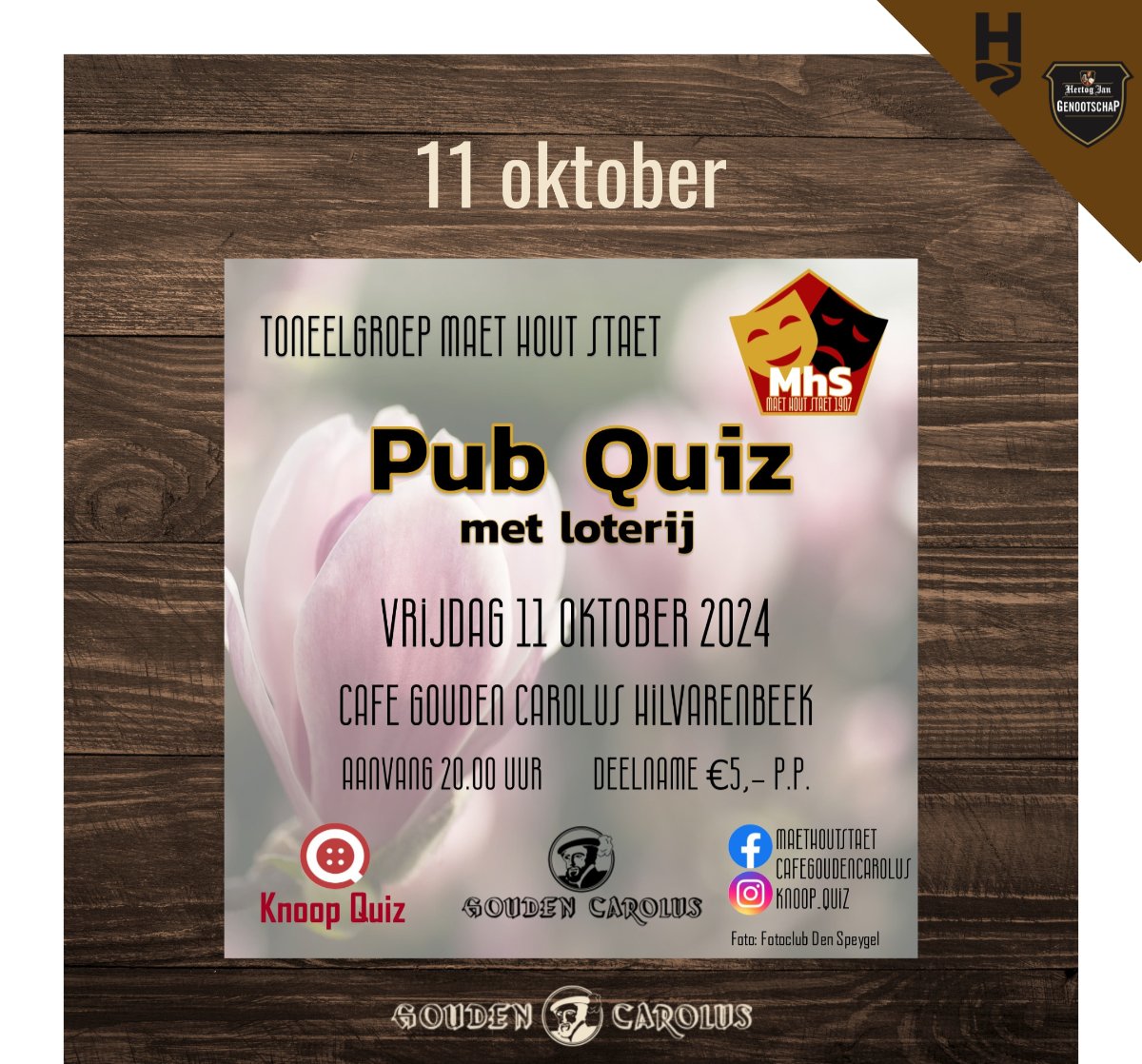 Gouden Carolus Nieuwsbrief #08 2024 Oktober - mailchi.mp/7608c37e423d/g…
Vrijdag 11 oktober, PUBQUIZ tbv MAET HOUT STAET
Vrijdag 11 oktober, Lezing Arbeitseinsatz door Tim Overdiek en Ton de Jong. 80 jaar bevrijding Hilvarenbeek