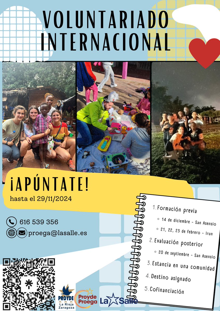 🌍 ¡Voluntariado 2024 en Argentina, Colombia y Costa de Marfil! 🇦🇷🇨🇴🇨🇮

⏳ Apúntate antes del 29 de noviembre.

Inscríbete: forms.gle/4BCuGWJoYjQPv5…

<a href="/ProydeZaragoza/">PROYDE Zaragoza-La Rioja</a>