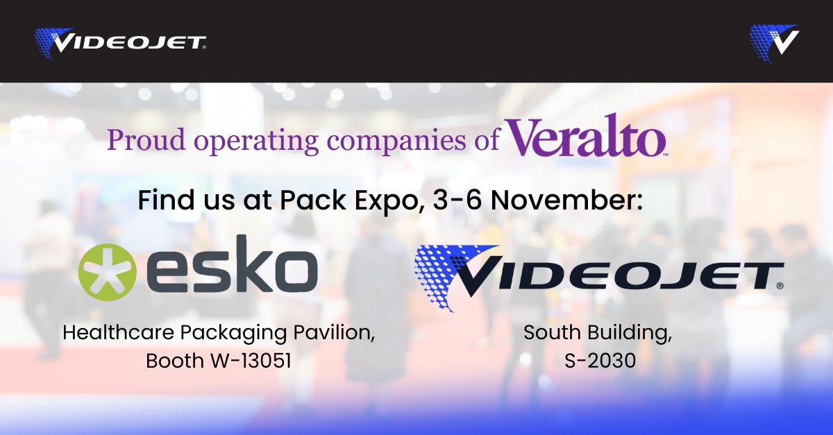 Join @VideojetTech &amp; <a href="/Esko/">Rob Hultkrantz</a> at Pack Expo this Nov! 🌟 As part of <a href="/Veralto/">Cynthia Gutierrez</a>, we're excited to present our innovative packaging solutions in Chicago. Don't miss out on the future of packaging excellence!  ow.ly/z58y50THwtI 

 #PackExpo2024 Veralto #Videojet #Esko #FoodSafety