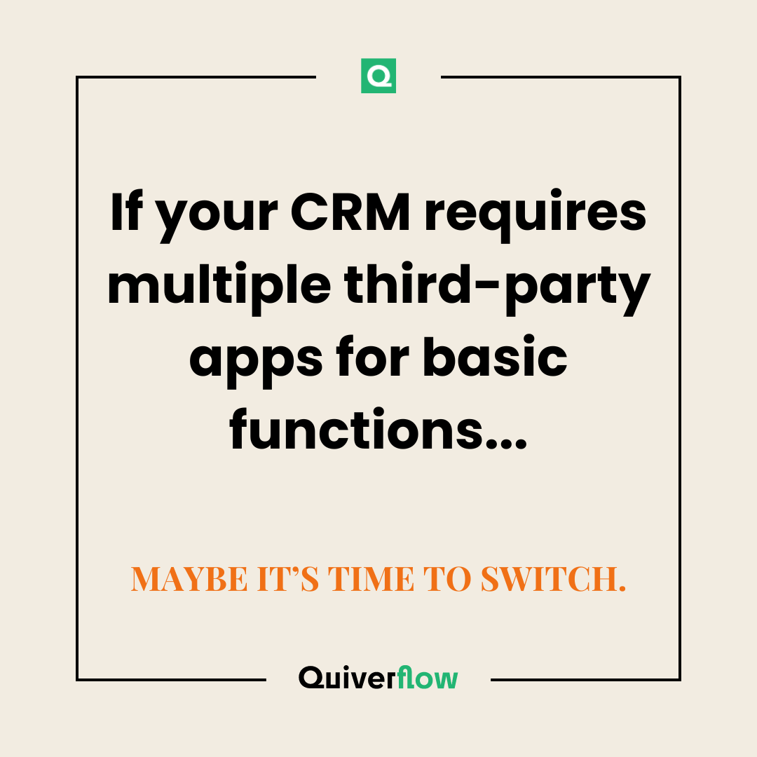 quiverflow's tweet image. If your CRM requires multiple third-party apps for basic functions, why not switch to an all-in-one solution? #CRM #AllInOneSolution