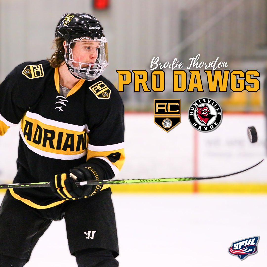 Congratulations to Brodie Thornton (‘24) on signing with the Huntsville Havoc of the SPHL! Brodie is a two time national champion (‘21, ‘24) who spent time with the Binghamton Black Bears of the FPHL last season! 

#ProDawgs #CommittoExcellence #W2D #GoDawgs