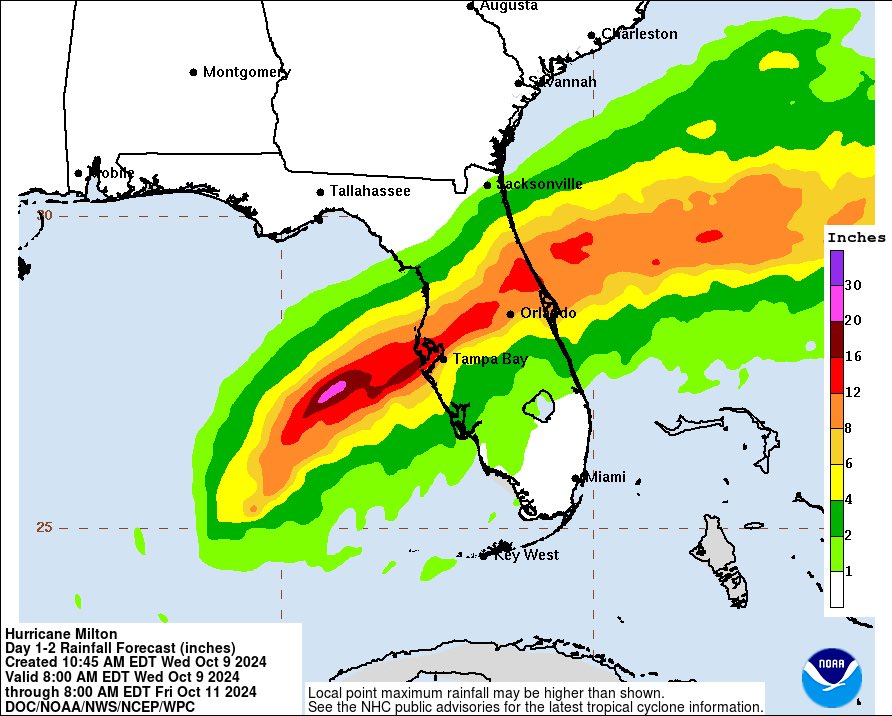 1100 AM EDT Wed Oct 09 2024

...TORNADIC SUPERCELLS FROM #MILTON BEGINNING TO SWEEP ACROSS THE
SOUTHERN #FLORIDA PENINSULA...
...THE TIME TO PREPARE, INCLUDING #EVACUATE IF TOLD DO SO, IS
QUICKLY COMING TO AN END ALONG THE FLORIDA WEST COAST...
#FL #hurricane #hurricanemilton