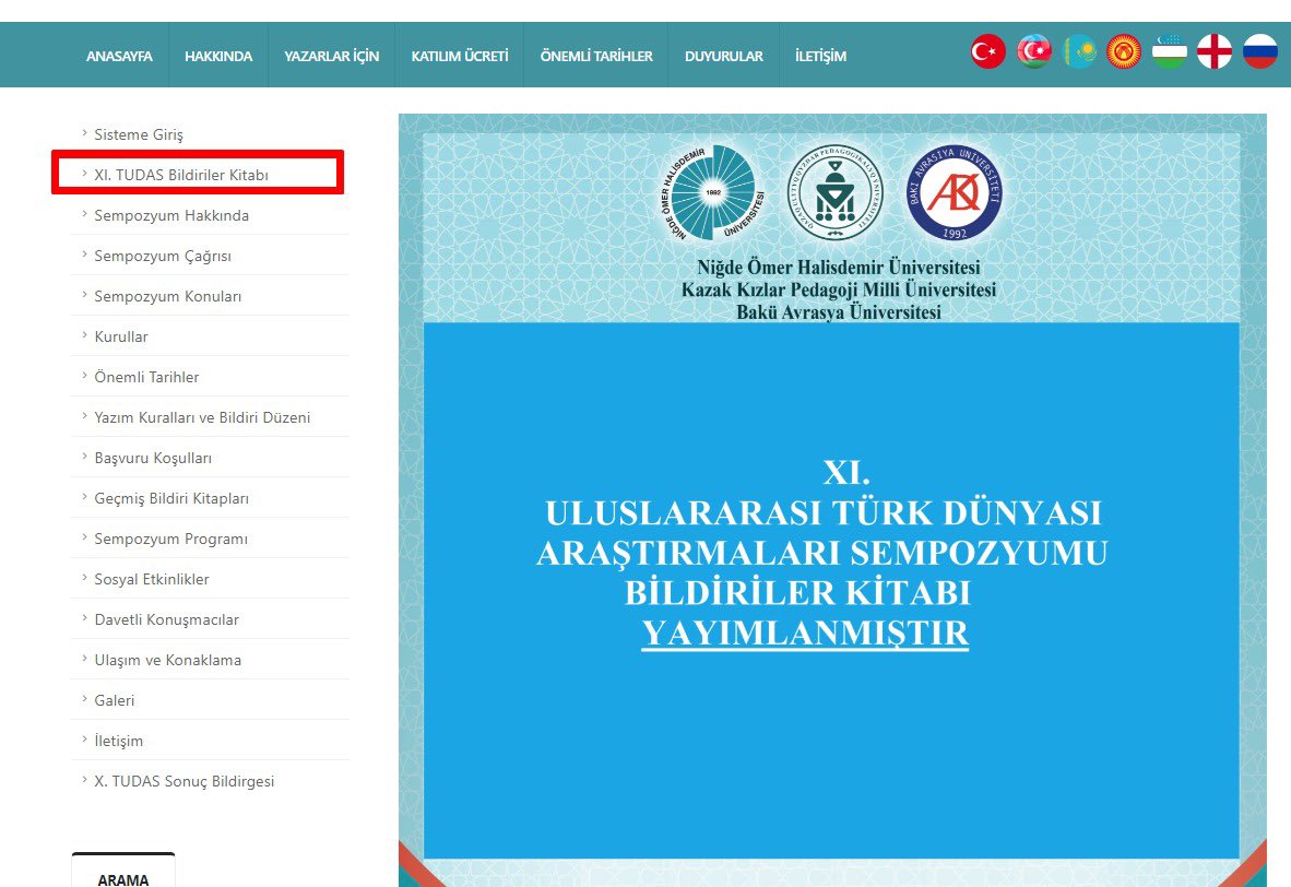 XI. Uluslararası Türk Dünyası Araştırmaları Sempozyumu Bildiriler kitabı yayımlanmıştır.