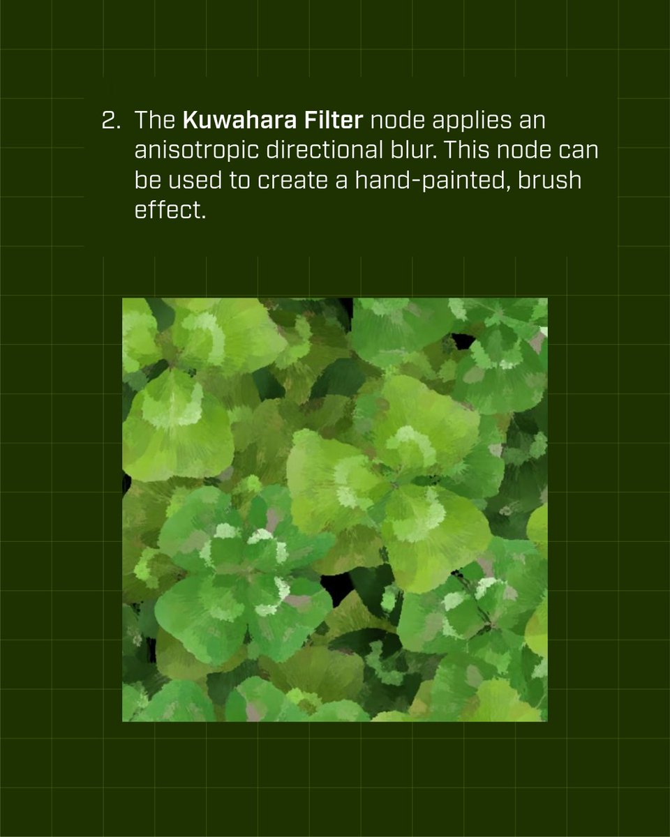 Substance3D's tweet photo. New nodes, new possibilities! 🍀 Dive into color manipulation in #Substance3DDesigner using the new Quantize Color and Kuwahara Filter nodes. Full breakdown: https://t.co/P0FQtNq1KO https://t.co/V9xL06fqBJ