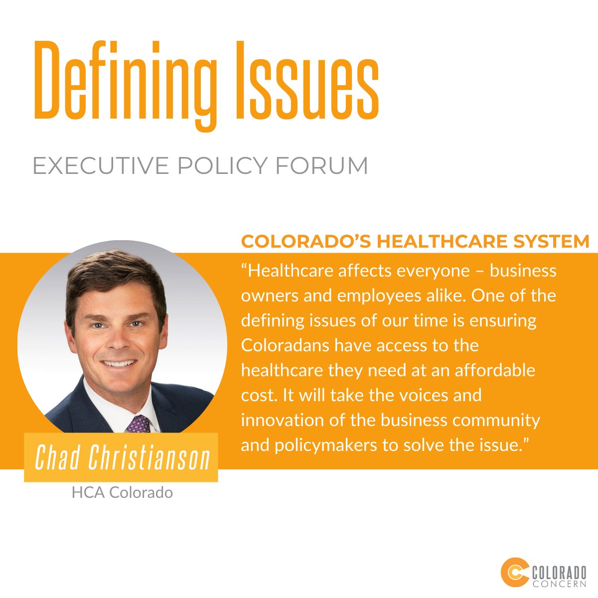 Colorado Concern (@coloconcern) on Twitter photo Join us to hear from Chad Christianson of <a href="/HCAhealthcare/">HCA Healthcare</a> at our upcoming Forum October 31st as we tackle healthcare as one of our defining issues. #Healthcare #ColoHealth #ColoBusiness Join us to hear from Chad Christianson of <a href="/HCAhealthcare/">HCA Healthcare</a> at our upcoming Forum October 31st as we tackle healthcare as one of our defining issues. #Healthcare #ColoHealth #ColoBusiness