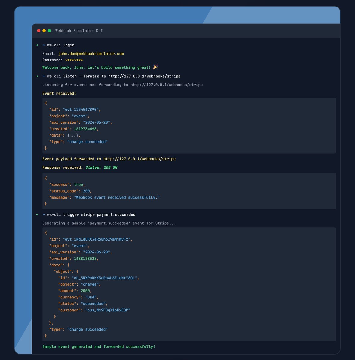 WHSimulator's tweet image. 🏠 Local webhook testing made simple!

Webhook Simulator lets you:
• Generate simulated data
• Forward real events locally
• Debug efficiently
• Iterate quickly

No more exposing your local env! 🛡️

Lifetime access: $149
🔗 buff.ly/3BxdYF3

#WebDev #LocalTesting…