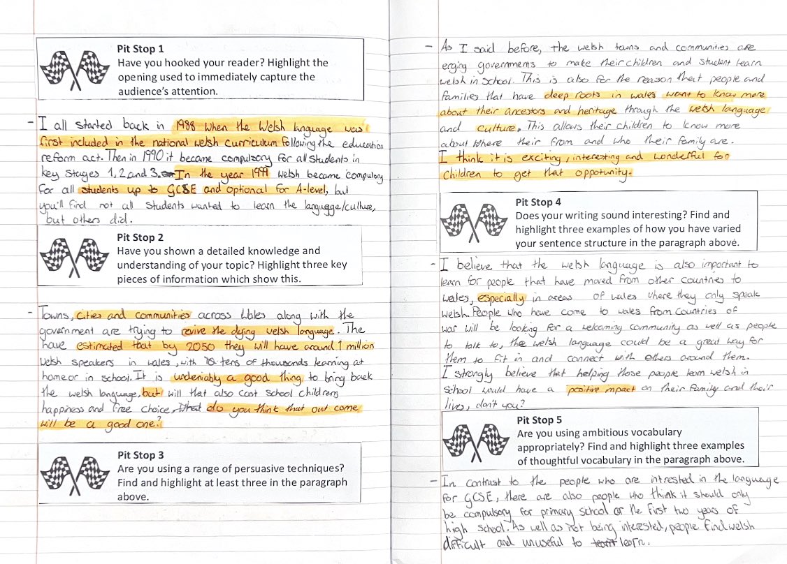 Trialing some new approaches with my wonderful Year 9 class who are writing persuasive speeches. I’ve introduced ‘Pit Stops’ as explicit pauses in the writing process for students to reflect on progress against the success criteria. I have loved it! ❤️✏️✨