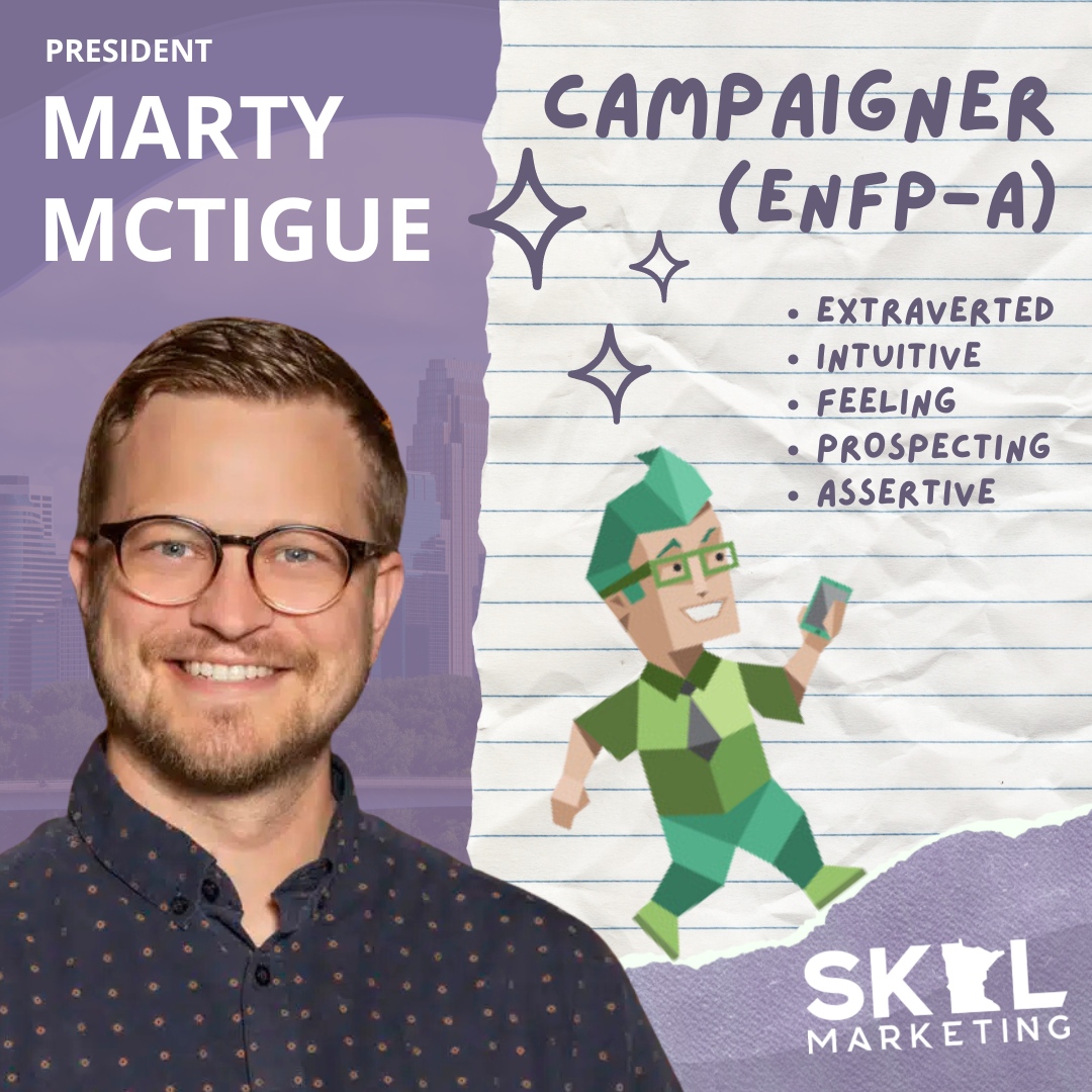 SkolMarketing's tweet image. Each of us at Skol took the Myers-Briggs personality test, and boy, oh, boy, were the results spot on. Let's start with Mr. Marty.   

What's YOUR personality type? Let us know in the comments 👇

16personalities.com/free-personali…

#MyersBriggs #PersonalityTest #TeamSpotlight #ENFP