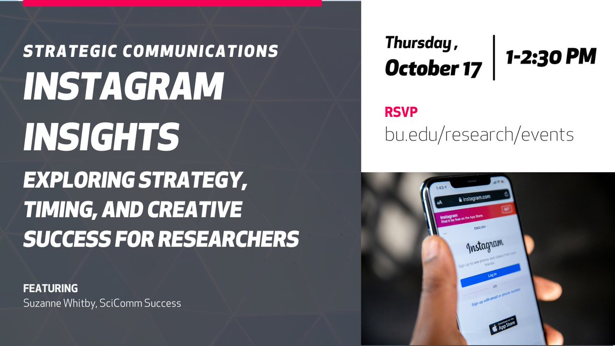 BostonUResearch's tweet photo. Tired of Twitter/X? More researchers are venturing onto Instagram, which thrives on visual communication, engaging audiences with images and videos. Join @scicommsuccess for a workshop on how to use Instagram to showcase your research on 10/17.

RSVP: https://t.co/SxWgkMKgJa https://t.co/Oa7FS5VVA8