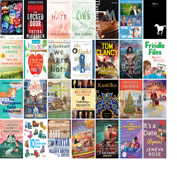 WilbrahamPubLib's tweet photo. This week the Wilbraham Public Library has 81 new books, three new movies, and three new music CDs.  New items include Inside Out 2, Fathers &amp; Sons, The Locked Door, Twisted Hate, Twisted Lies, The Crown, About a Woman, and Hallmark 3-Movie Collection. https://t.co/qHwAkQT4Nc https://t.co/lkRK1Ovr8G