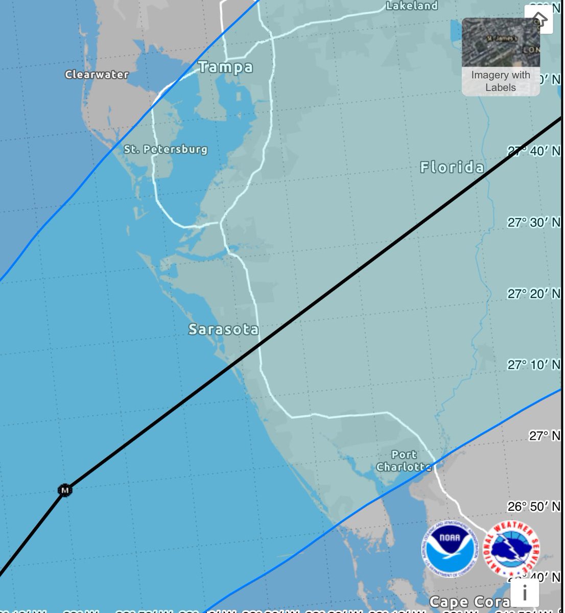 11am shifts very slightly south but still right through Sarasota.  Venice to Fort Myers with the worst of the storm surge. Tampa Bay would avoid historic storm surge if this track holds but we need to see what wobbles happen in the next 12 hours.