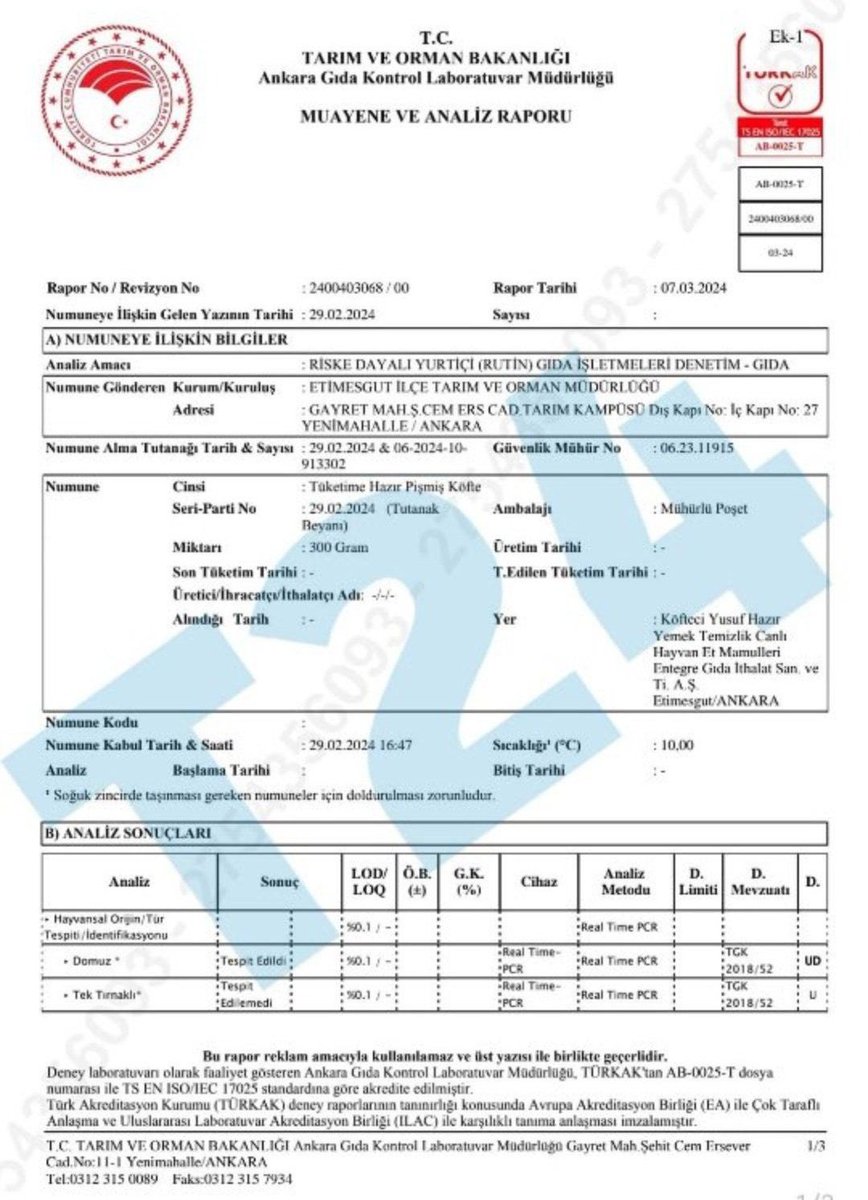 Köfteci Yusuf’ta domuz eti tespit raporu ortaya çıktı.

(T24)
