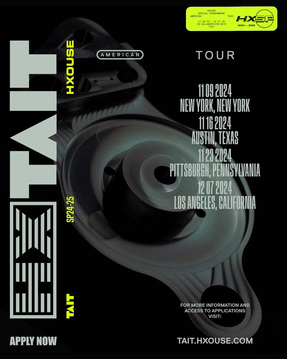 HXOUSE x TAIT AMERICAN TOUR

This Live Experience Production Program will introduce the Live Entertainment Industry to America’s emerging talent via a 4-stop tour of the United States!

Visit the link in bio to apply.