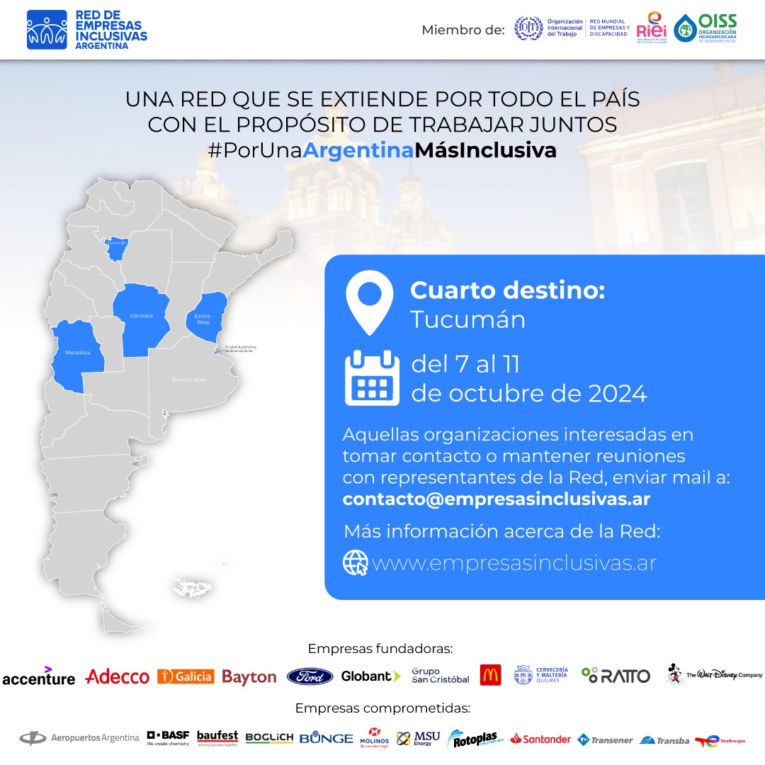 🤝 Seguimos tendiendo puentes a nivel federal para trabajar juntos #PorUnaArgentinaMásInclusiva.
📍 Durante esta semana estamos visitando #Tucumán donde mantenemos reuniones con autoridades gubernamentales, organizaciones empresariales, academia y sociedad civil.