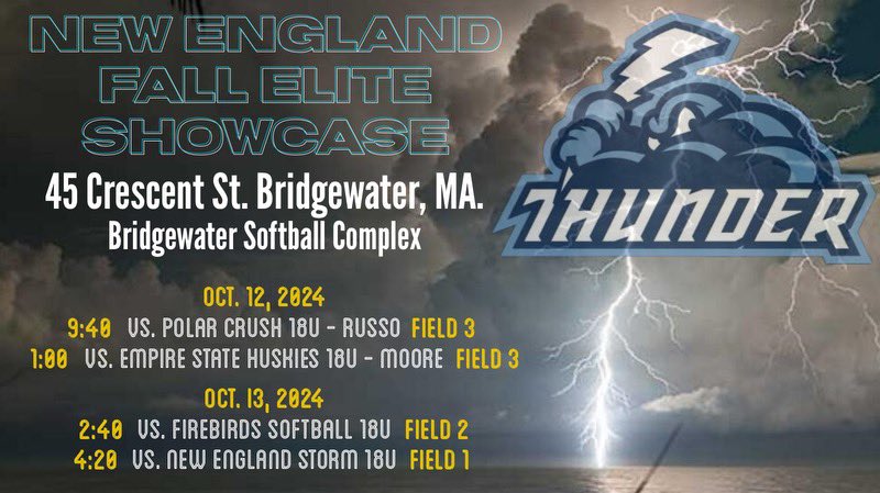 This weekend I play at New England Fall Elite Showcase with my team! My schedule is below! <a href="/CTThunderFastp1/">@CTThunderFastpitch</a>