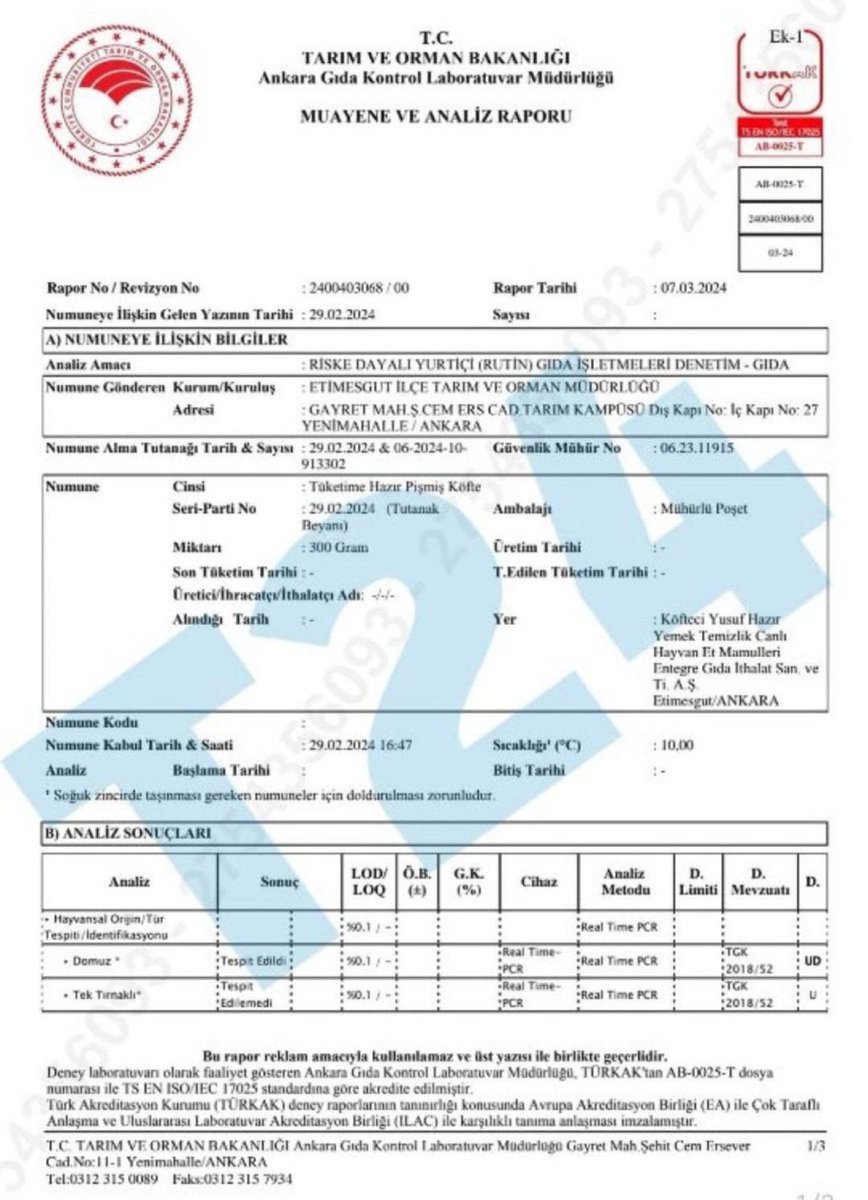 Köfteci Yusuf’ta domuz eti tespit raporu ortaya çıktı.

(T24)