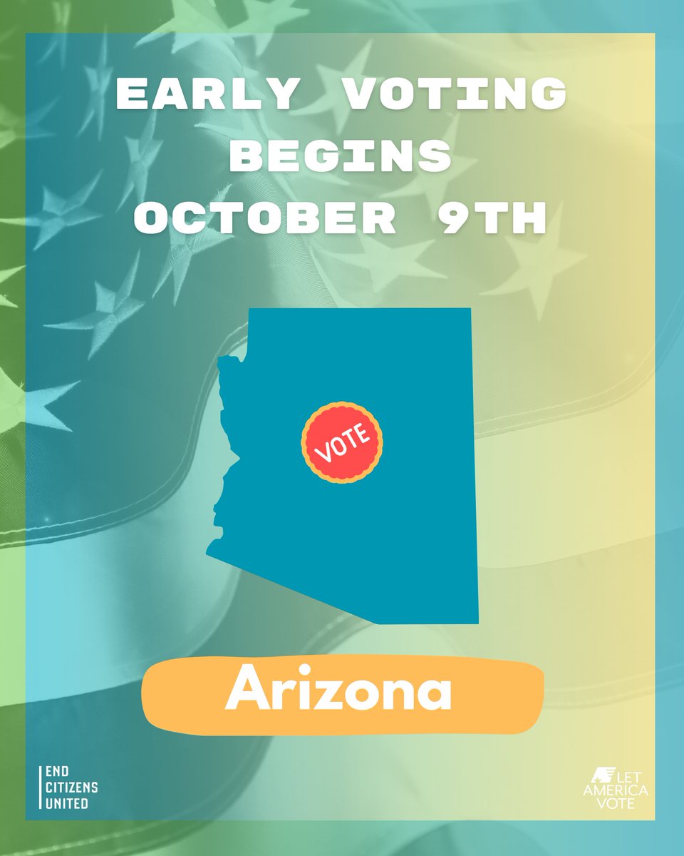 StopBigMoney's tweet image. 🚨 Heads up, Arizona, early voting has begun! We’re proud to support our endorsed candidates:

🔵 VP @KamalaHarris and Gov. @Tim_Walz for President and Vice President
🔵 Rep. @RubenGallego for U.S. Senate #AZSEN
🔵 @DrAmishShah for U.S. House, #AZ01
🔵 @EngelForArizona for U.S.