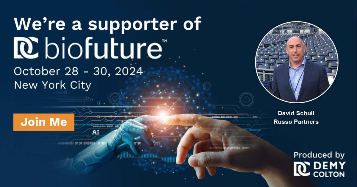 Russo Partners (@russopartners) on Twitter photo Don’t miss #BioFuture2024, set for Oct. 28-30 in NYC. <a href="/DavidSchull/">David Schull</a>, President of <a href="/RussoPartners/">Russo Partners</a>, will moderate a panel about #AI use in pharma today and in years to come. Hear insights from AI program leaders <a href="/Boehringer/">Boehringer Ingelheim</a> <a href="/xiliotx/">Xilio Therapeutics</a> <a href="/BioXcel/">BioXcel LLC</a> and <a href="/DeepCureAI/">DeepCure</a>. bit.ly/47WiY2h Don’t miss #BioFuture2024, set for Oct. 28-30 in NYC. <a href="/DavidSchull/">David Schull</a>, President of <a href="/RussoPartners/">Russo Partners</a>, will moderate a panel about #AI use in pharma today and in years to come. Hear insights from AI program leaders <a href="/Boehringer/">Boehringer Ingelheim</a> <a href="/xiliotx/">Xilio Therapeutics</a> <a href="/BioXcel/">BioXcel LLC</a> and <a href="/DeepCureAI/">DeepCure</a>. bit.ly/47WiY2h