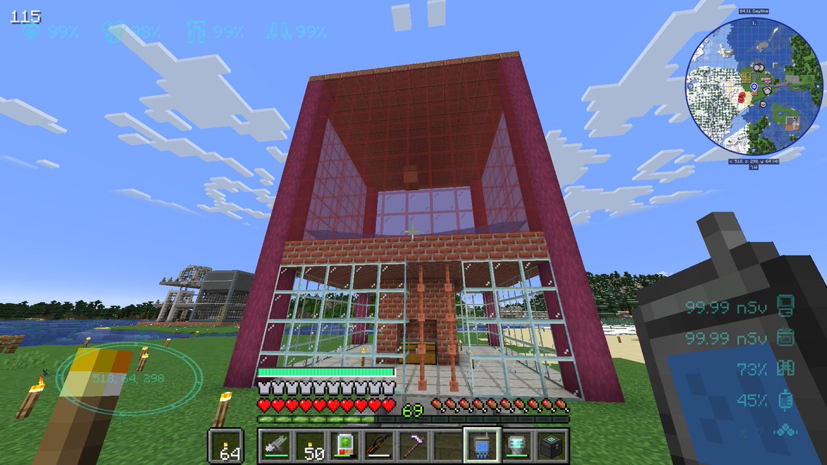 jimmy_33's tweet image. 【マイクラ #MekanismMOD 再起動】10/8
エリトラユニット作ったらやり終えた感半端なくて、じみい3の冒険はこれからだ！な気持ちに。リハビリでブレイズトラップ改築してみる！
顔料抽出機と塗装機を作って、赤くしてみる……が。柱の赤より強すぎて合ってない。いつもこうだセンスのなさ呪うぜ