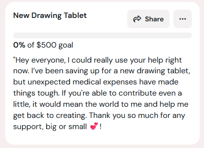 xMaria_Moon's tweet photo. Hey everyone, I could really use your help right now. I’ve been saving up for a new drawing tablet, but unexpected medical expenses have made things tough. If you're able to contribute even a little, it would mean the world to me and help me get back to creating! Even a retweet helps 🙏💖 #ArtistSupport #CreativeCommunity. Thank you so much!

https://t.co/69dk55Xjt7

#vtuber #EnVtuber