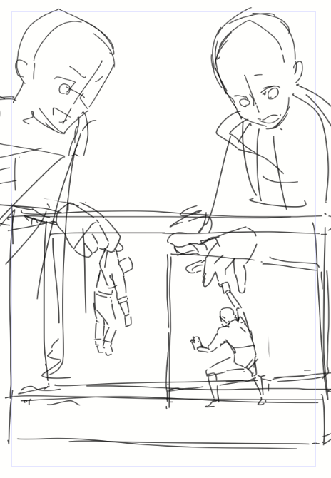 気温のせいなのか、うっすらとした眠気に行動阻害されている。小さいオジサンたちを描こうと思ったが動けずにアンジュと倉持の話を聞いていた。 