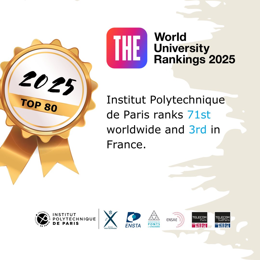 [#IPParisRanking] IP Paris maintains its position in the Top 80 of the Times Higher Education World University Rankings (THE WUR) 2025, securing the 71st place worldwide and 3rd in France, consistent with its performance in the 2024 rankings 🏆 

The results show a high score in