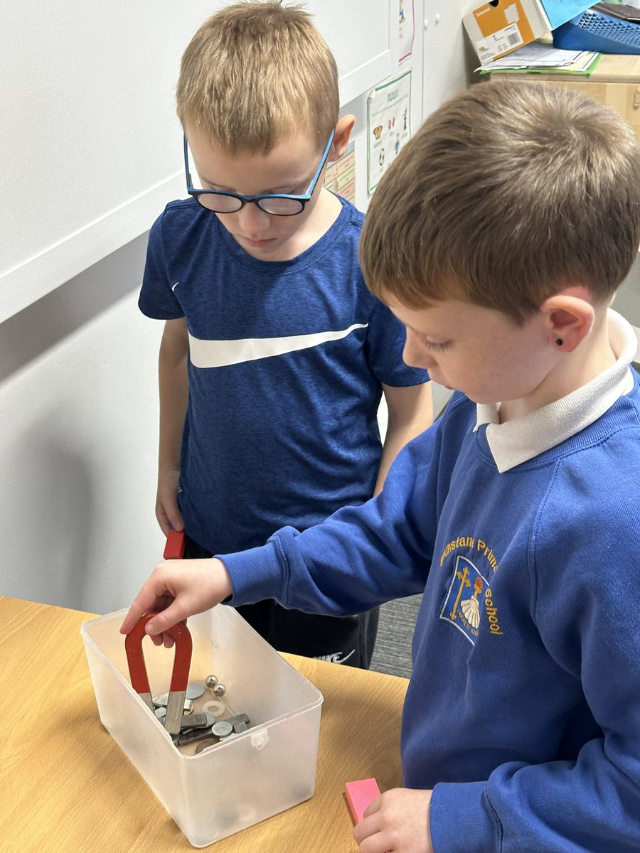 P4a were finding out about magnets today. They carefully completed some experiments.