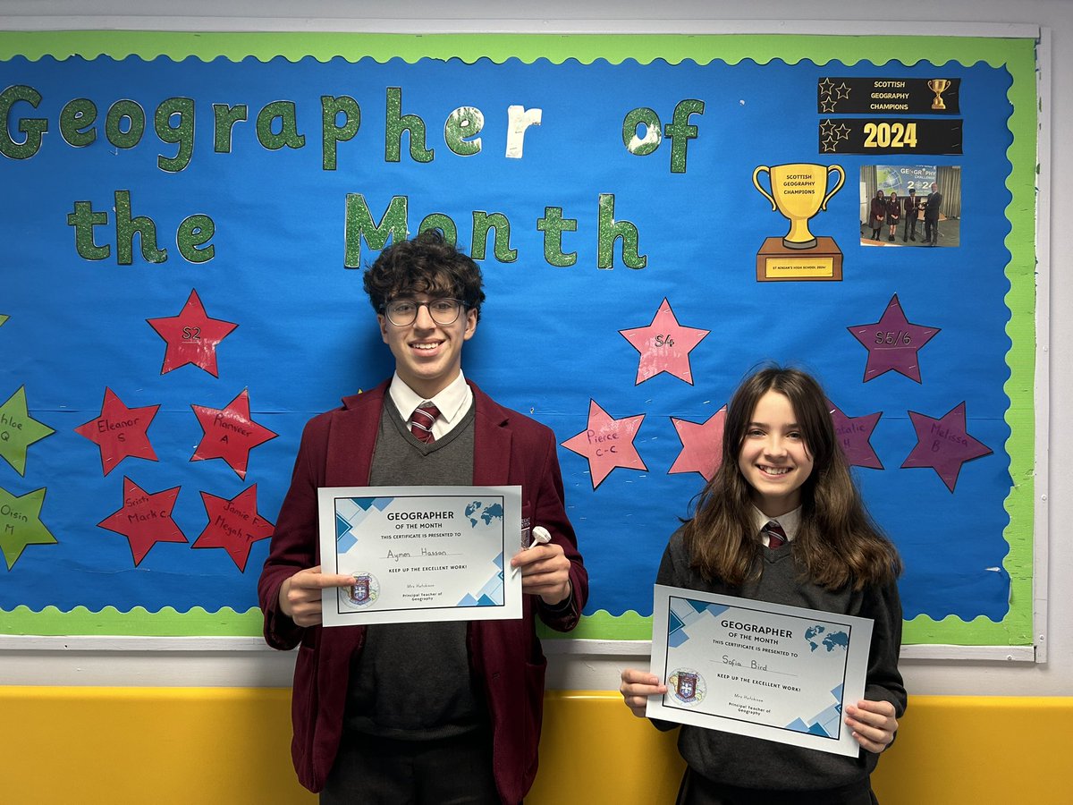 🌟🌎Congratulations to our Geographers who were awarded ‘Pupil of the month’ for their communication and contribution to class discussions. Well done- keep up the hard work! 🌟🌎
Here are some of our successful learners. 🥇<a href="/stninianshigh/">Saint Ninian's</a>
