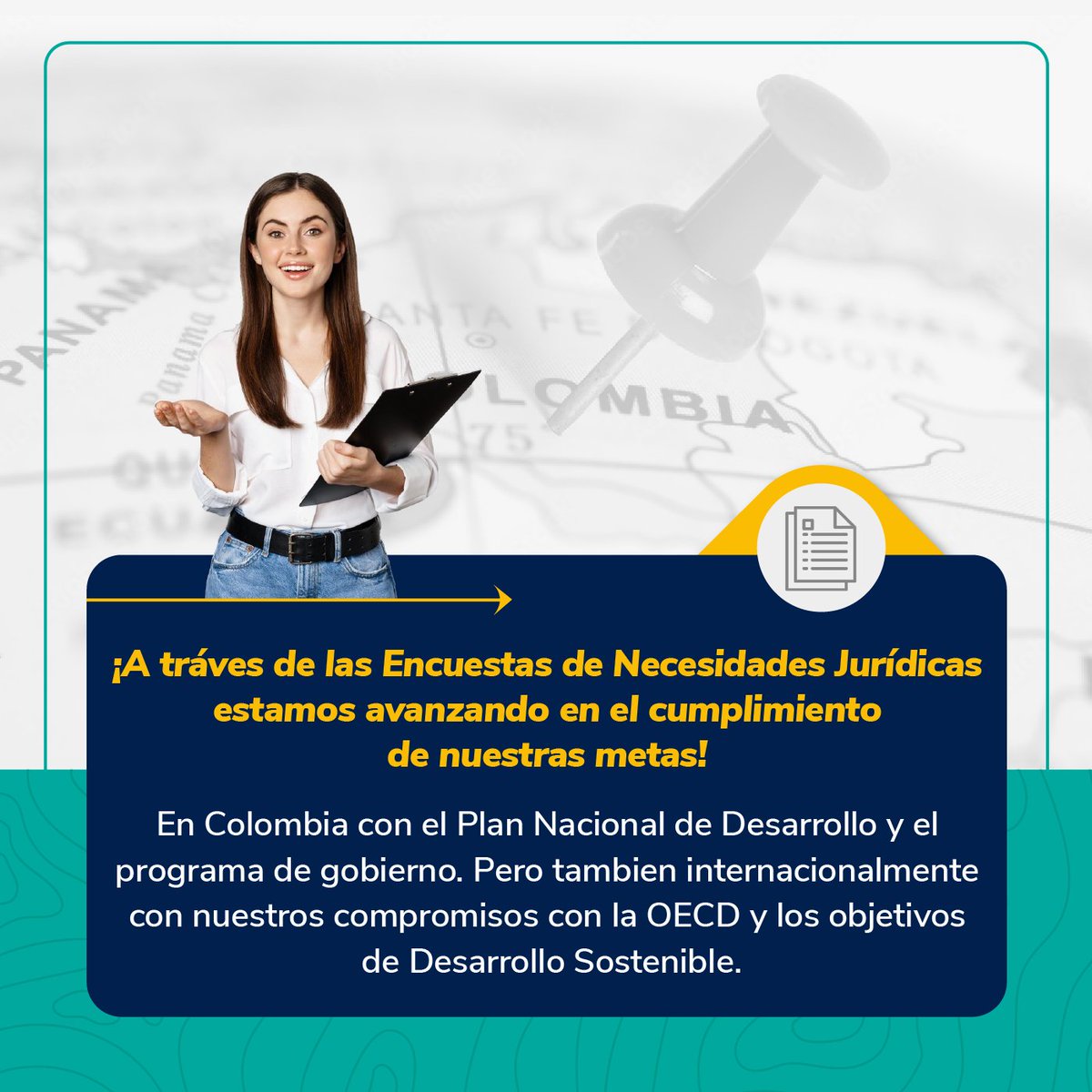 DNP_Colombia's tweet photo. Las encuestas de necesidades jurídicas son un instrumento para medir el acceso real a la justicia, pero, ¿qué pasa con las personas que no saben como acceder?

Las encuestas de necesidades jurídicas rompen con estas barreras, al entender mejor los problemas que las personas experimentan, cómo los gestionan, qué hacen para resolverlos y si logran solucionarlos.

Si desea conocer más información sobre estos resultados, ingrese a: https://t.co/pvvE4aNCdq