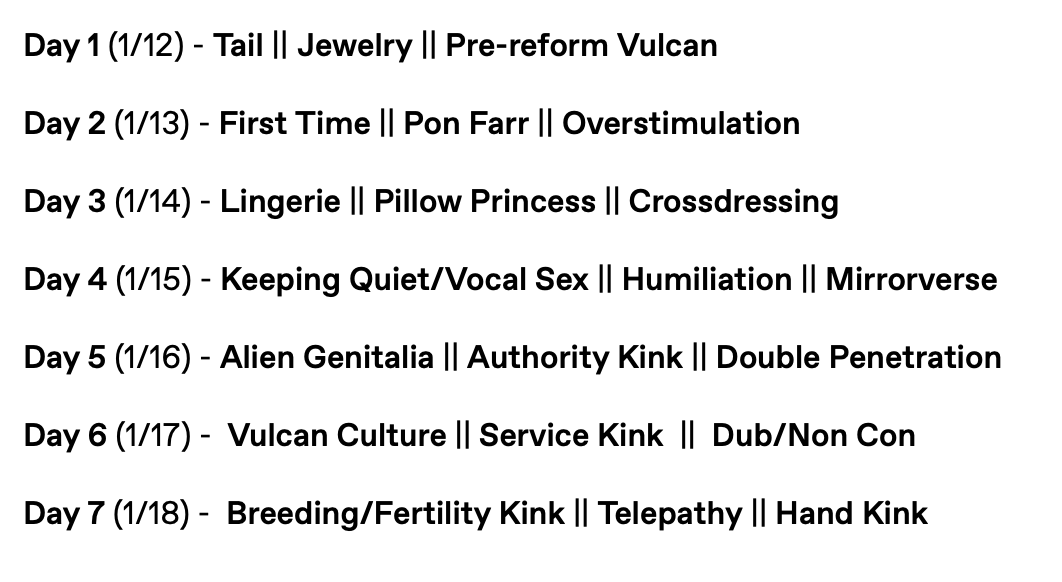 Finally, we have our final prompts! A moment of silence for those that didn't make the cut. Have fun with these!
tumblr.com/bottomspockwee…