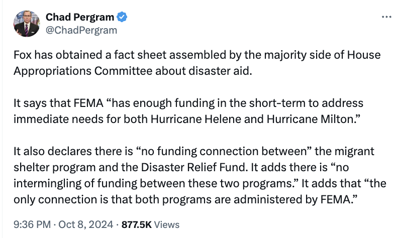 Since Fox's Chad Pergram got this scoop debunking a FEMA lie from Trump and his network:
1) Miranda Devine pushed the lie on Fox News.
2) Maria Bartiromo asked why the memo's authors were "lying" on Fox Business.
3) Pergram hasn't been on the air. mediamatters.org/fox-news/fox-n…